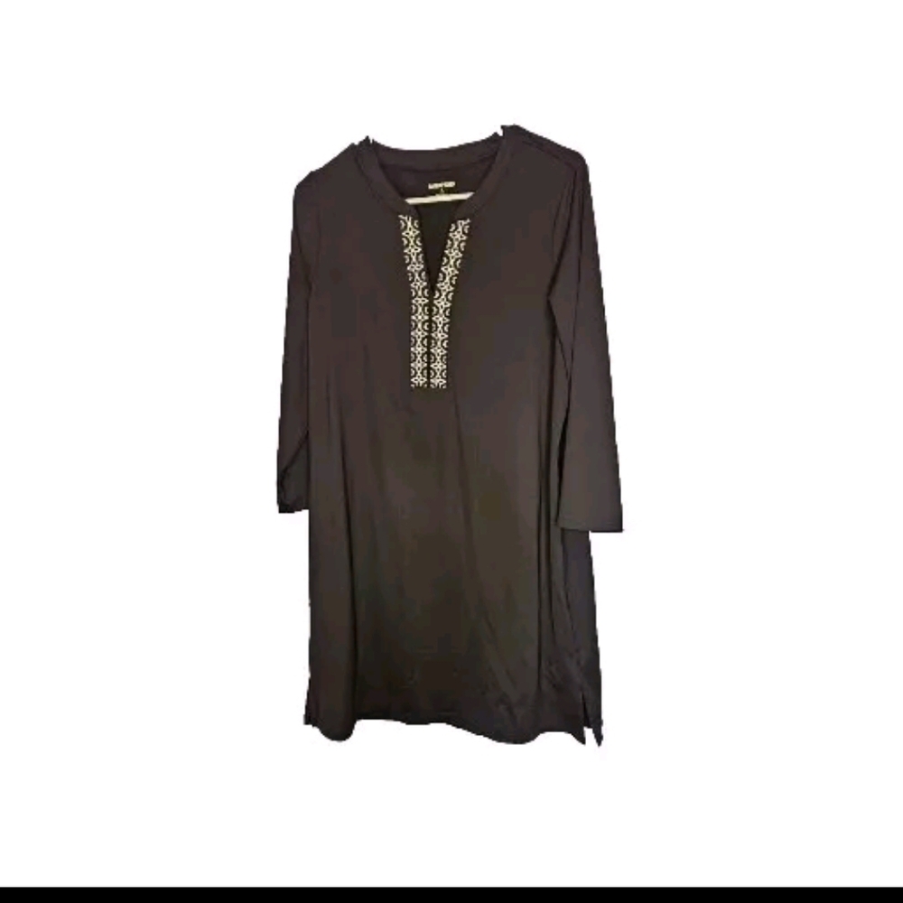 Lands End Womans V-Neck 3/4 Sleeve Dress Black Size Large